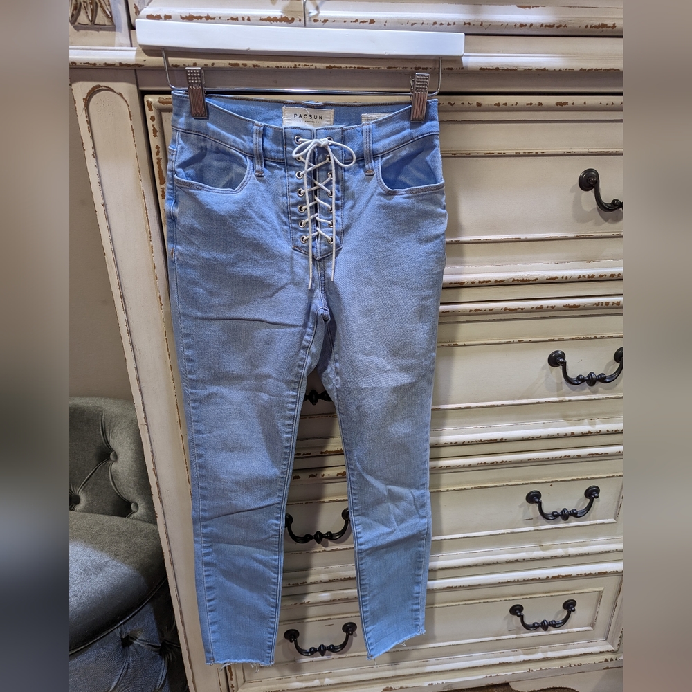 PacSun highrise ankle skinny jeans in a light blue wash